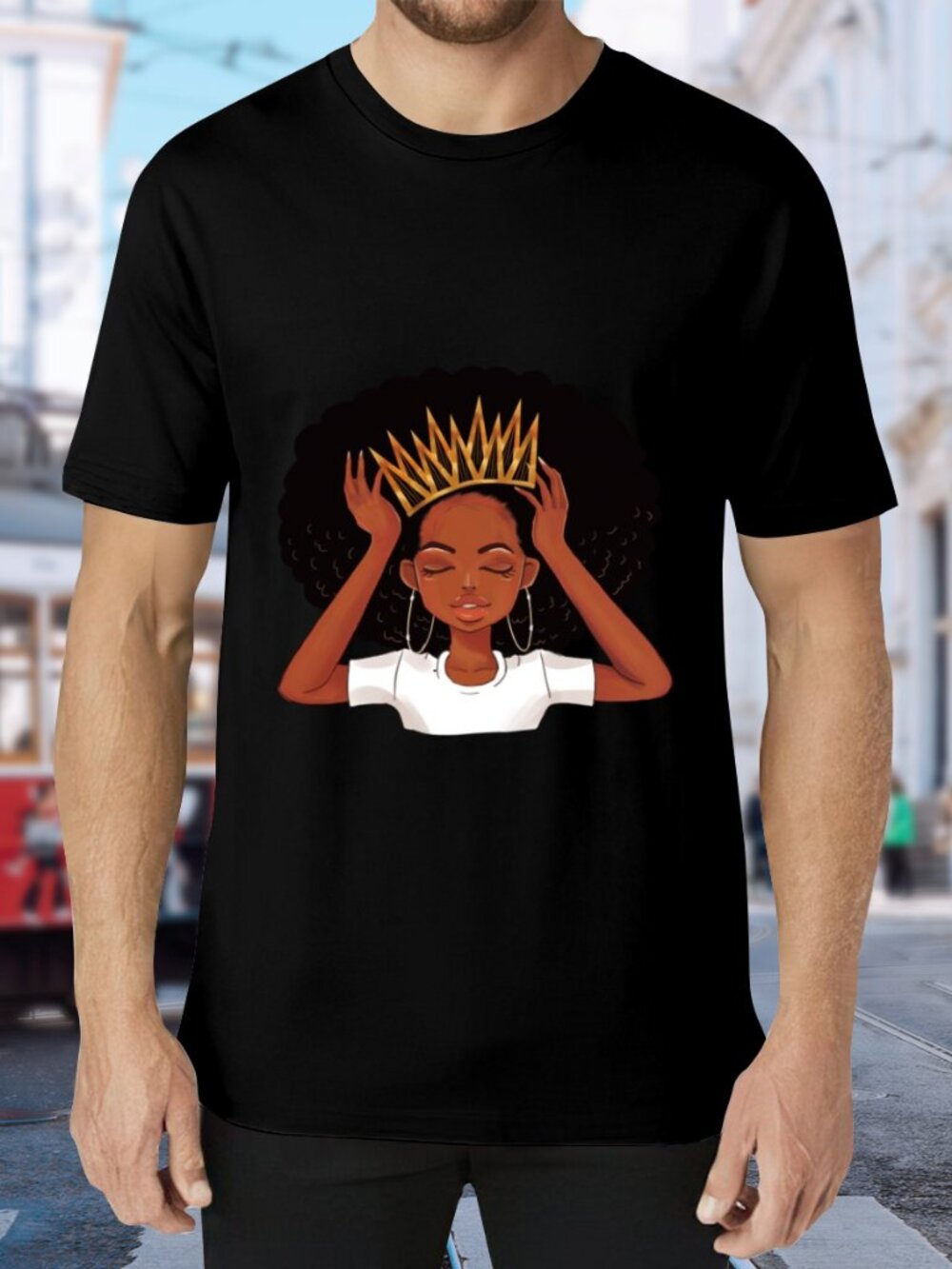 Black Short Sleeve Tee with Crowned Afro Graphic